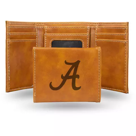 Alabama Crimson Tide NCAA Laser Brown Engraved Synthetic Leather Trifold Wallet Cover
