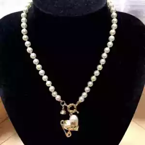 Authentic Vivienne Westwood Orietta Pearl Necklace Heart Shape Gold With Box New - Picture 1 of 5