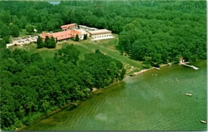 2 IN Postcards Waterfront Air View Potawatomi Inn Pakagon State Park Angola - Picture 1 of 4