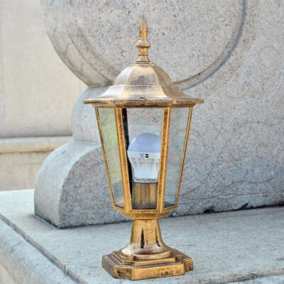 Outdoor Post Lamp Retro Pillar Light Glass Lantern Yard Gate Garden Lighting - Image 1 of 4