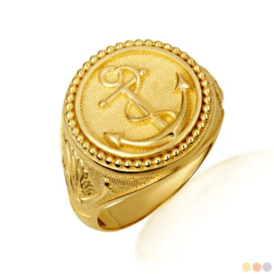 Gold Nautical Anchor Rope Beaded Dove Signet Ring (Yellow/Rose/White) - Image 1 of 4