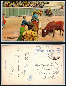 MEXICO Postcard - Bullfight, Bull About To Charge AI - Picture 1 of 1
