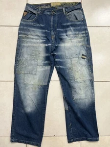 Akademiks Mens Jeans Baggy Embroidered Patches Paint Graphics Denim Size 38 - Picture 1 of 18