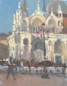 NEW ORIGINAL MICHAEL RICHARDSON "The Piazzetta" italian italy cathedral PAINTING - Picture 1 of 1