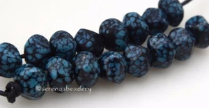 BLACK TURQUOISE Blue NUGGET Beads * Lampwork Glass sra - faceted rocks, 9-12 mm - Picture 1 of 1