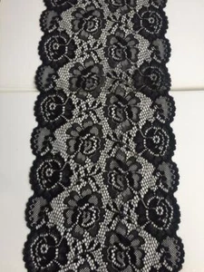 3m/0,5m Fiori Nylon Elegante Elasticizzato Pizzo Bordura 17cm Nero Nuovo in Negozio  - Foto 1 di 3