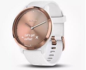 Garmin Vivomove HR Sport Hybrid Smartwatch for Men and Women, White/Rose Gold