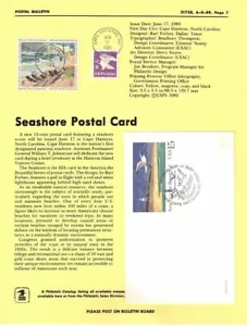 #UX132 15c Seashore Postal Card- Postal Bulletin Flat w/Tied FDC - Picture 1 of 1