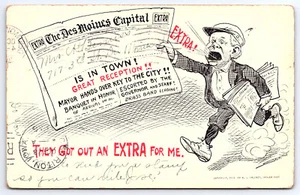 Des Moines Hauptstadt Iowa 1900er EXTRA Zeitung Cartoon Postkarte D325 - Bild 1 von 2