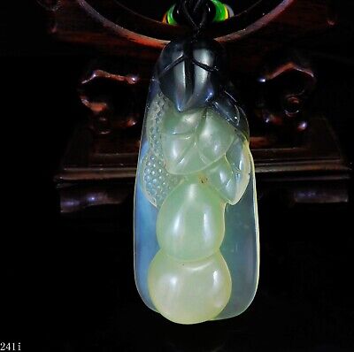 100% Natural Hand-carved Jade Pendant Jadeite Necklace Lucky Gourd&leaves 241i • 28.05$
