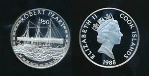 Cook Island: 1988 $50 Explorer- Robert Peary .925 silver Proof - Picture 1 of 1