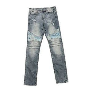 Pantalones de mezclilla para hombre Rue 21 negros premium ajustados flexibles azules desgastados apilados - Imagen 1 de 5