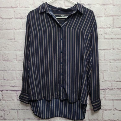 Blusa para mujer Uniqlo a rayas cuello manga larga talla M abotonada informal formal Foto 1 de 4