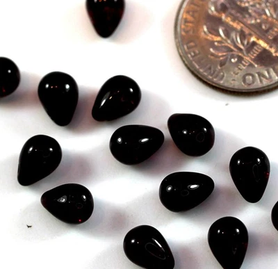 Tear Drop Beads, 5x7mm, Transparent Garnet Red w/ Gloss Finish, 50 Beads - Image 1 of 2
