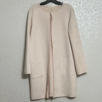 Cactus + Pearl XL Pink Faux Suede Lace Fringe Trim Open Front Duster Jacket Coat - Image 1 of 4