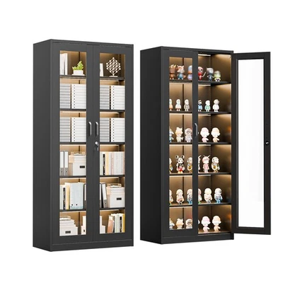 71" Tall Lockable Display Cabinet Curio Cabinet Bookshelf with Glass Doors Black - Image 1 of 4