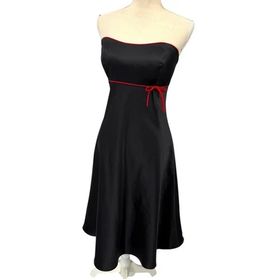 Винтажный Alfred Angelo атласное платье размер 14 без бретелек черный красный Y2K 90-х новый с Ярлыками - Изображение 1 из 4