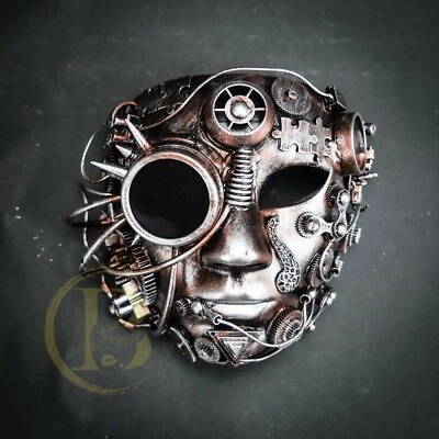 STEAMPUNK ROBOT MASQUERADE MASK FULL FACE MASQUERADE BALL MASK- Silver & copper - Image 1 of 4