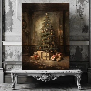 Antique Christmas Tree Canvas Print – Nostalgic Holiday Decor in Moody, Vintage - Picture 1 of 18