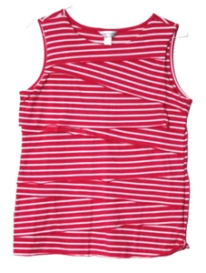 CHRISTOPHER & BANKS SLEEVELESS TEE SHIRT ladies size L dark pink white stripe - Picture 1 of 4