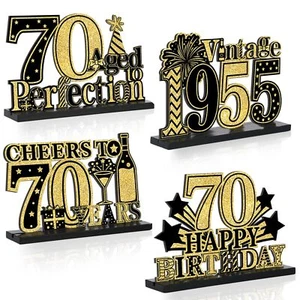 4 Pcs 70th Birthday Table Decorations Vintage 1955 Black Gold Birthday Party Cen - Picture 1 of 7