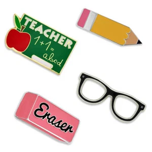 PinMart's School Rules Pencil Eraser Glasses Teacher Enamel Lapel Pin Set - Picture 1 of 6