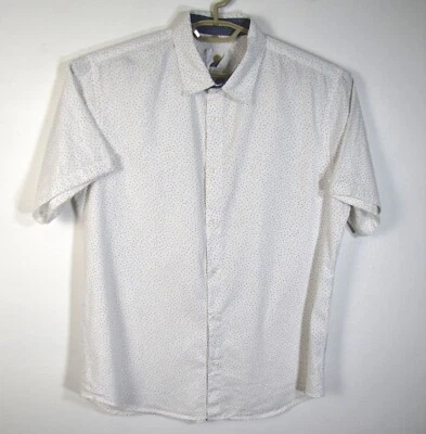 Fundamental Coast Men's Large White w/ Blue Dots Linen/Cotton Short Sleeve Shirt - Image 1 of 3