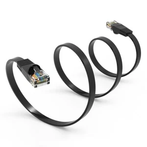 0.5FT Flat Cat6 RJ45 Network LAN Ethernet Patch Cable Slim Copper 32AWG Black - Picture 1 of 3