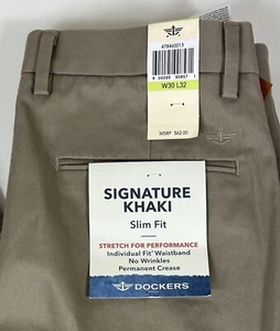 Dockers KHAKI 30x30 Men's Pants STRETCH Slim Fit Permanent Crease New MSRP $62 - Picture 1 of 16