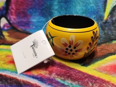 Fantasia La Moda | Floral y Amarillo - Pulsera Madera Pintada a Mano - Hecha en India Foto 1 de 4