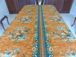 Vtg Gabrielle Cie Fabric Floral & Border Print Linen? 55" x 77" Orange Rust Blue - Picture 1 of 9