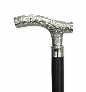 Bastone da passeggio in legno manico design ottone argento manico vittoriano vintage - Foto 1 di 2