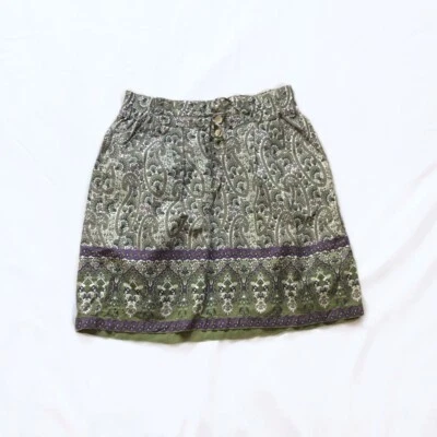 Converse Olive Green Purple High Waisted Boho Skirt Size XS Foto 1 de 4