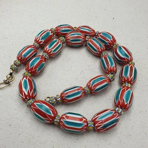 Venetian Style MultiColor Trade Chevron Beaded Necklace - Picture 1 of 24