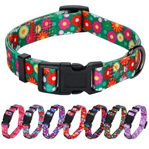 Girl Dog Collars Summer Daisy Flower Pattern Female Adjustable Collar for Pup... - Picture 1 of 7