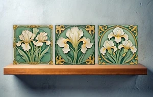 Jugendstil Blume Keramikfliesen - 3er Set Jugendstil Wanddekor Fliesen - Bild 1 von 5