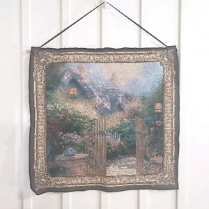 Thomas Kinkade Tapestry Wall Hanging Hidden Cottage Garden Gate NO ROD READ! - Picture 1 of 6