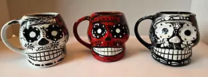 Set of 3 3D Sugar Skull Mugs Coffee Cup Halloween Day of the Dead - Picture 1 of 18