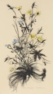 RUTH SCHAUMANN Scherenschnitt und Mischtechnik Blumenstück II Blumen signiert - Bild 1 von 9