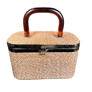 Borsa vintage anni 60 JR Florida scatola manico lucite tessuto twill lana Julius Resnick - Foto 1 di 10