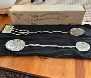 MICHAEL ARAM Botanical Servers Salad Spoon & Fork Set Silver Plated Bronze NEW - Picture 1 of 3
