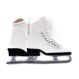 Figure Skate Ice Skating White Iron-On Patch Winter Sports Embroidered Applique - Picture 1 of 3