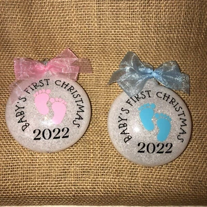 Personalized Baby's First Christmas 2025 Pink or Blue 4" Ornament Handcrafted - Picture 1 of 5