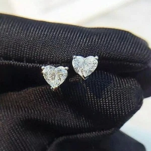 2Ct Lab Created Diamond Heart Shape Stud Women's Earrings 14K White Gold Plated - Picture 1 of 4