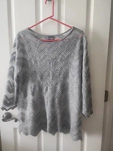 CHICO’S 2 (US L) Travelers Collection Sweater Chevron Knit Gray 3/4 Sleeves - Picture 1 of 6