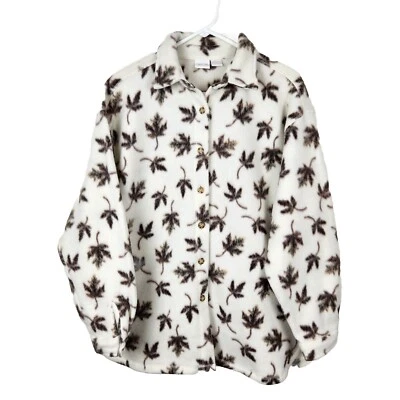 ❤️ChEROKEE- BUTTON DOWN SWEATSHIRT FLEECE JACKET SHIRT LEAF PRINT SIZE S/M - Image 1 of 4