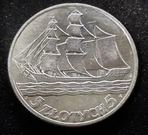 1936 Poland 5 Zloty Zlotych Gdynia Seaport. Silver Coin - Picture 1 of 4
