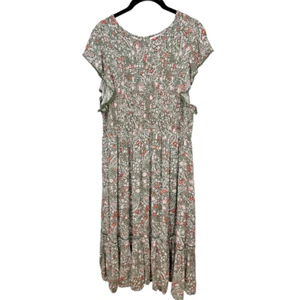 Time and Tru Green Floral Smocked Bodice Ruffle Hem Plus Size Dress Size XXL - Picture 1 of 5
