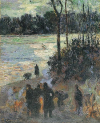 Impresión de giclee sobre lienzo 8x10 Paul Gauguin El fuego en la orilla del río Foto 1 de 2