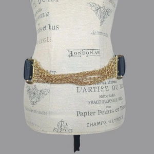 Vintage Ginnie Johansen Gold Chain Belt Small Black - Picture 1 of 10